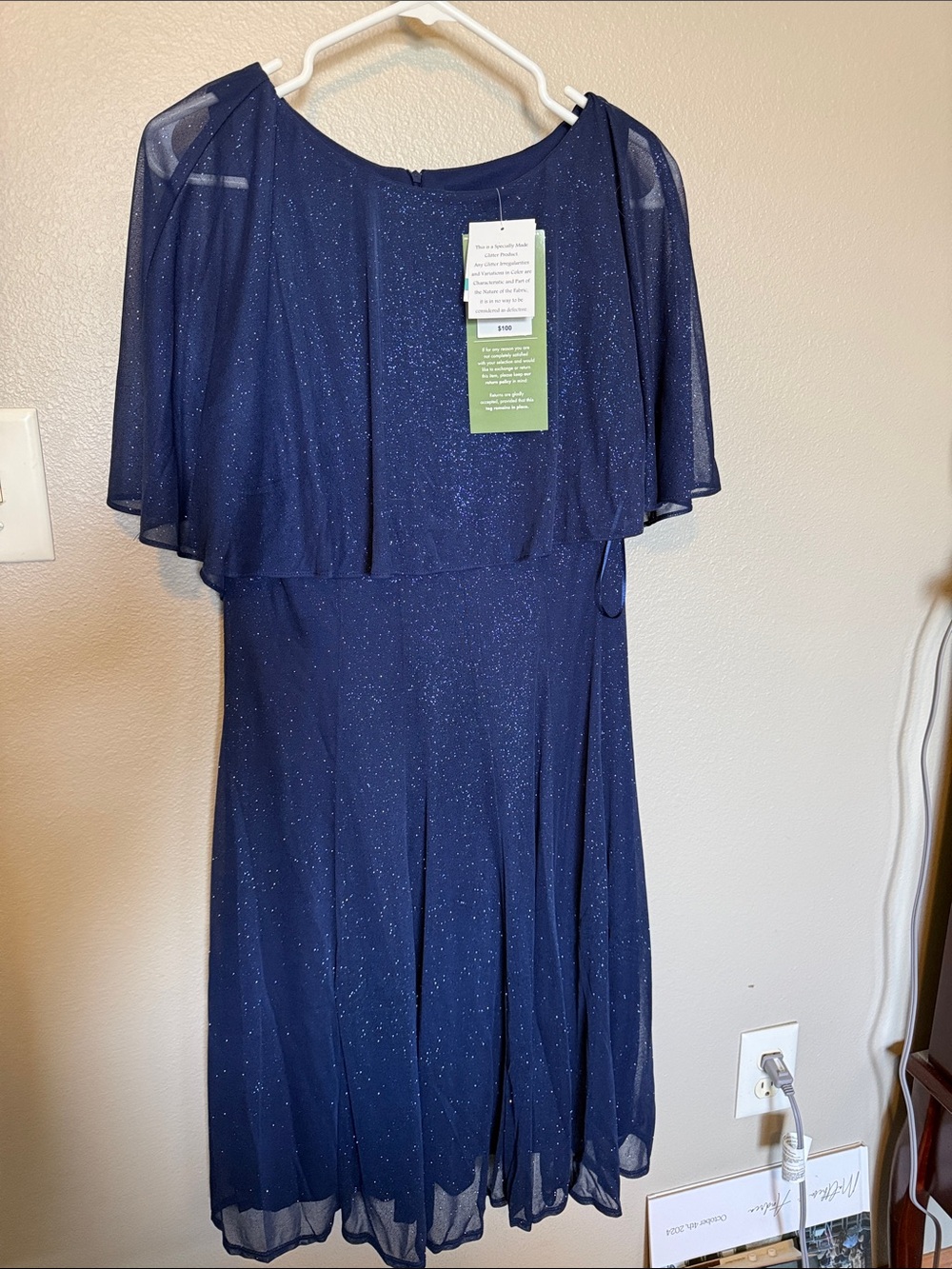 Women’s Navy Sparkle Capelet Dress